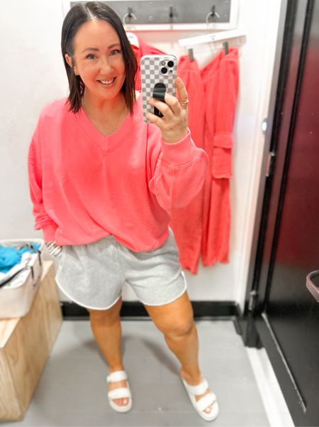 Mix and max sweatshirts and short at Aerie! L sweatshirt!  Very oversized. I need a medium for sure!  30% off right now! XL shorts. They didn’t have a large in my size.  They’re very oversized in an xl. 

#LTKSeasonal #LTKSaleAlert #LTKMidsize