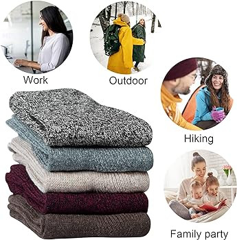 Pack of 5 Womens Winter Socks Warm Thick Knit Wool Soft Vintage Casual Crew Socks Gifts | Amazon (US)