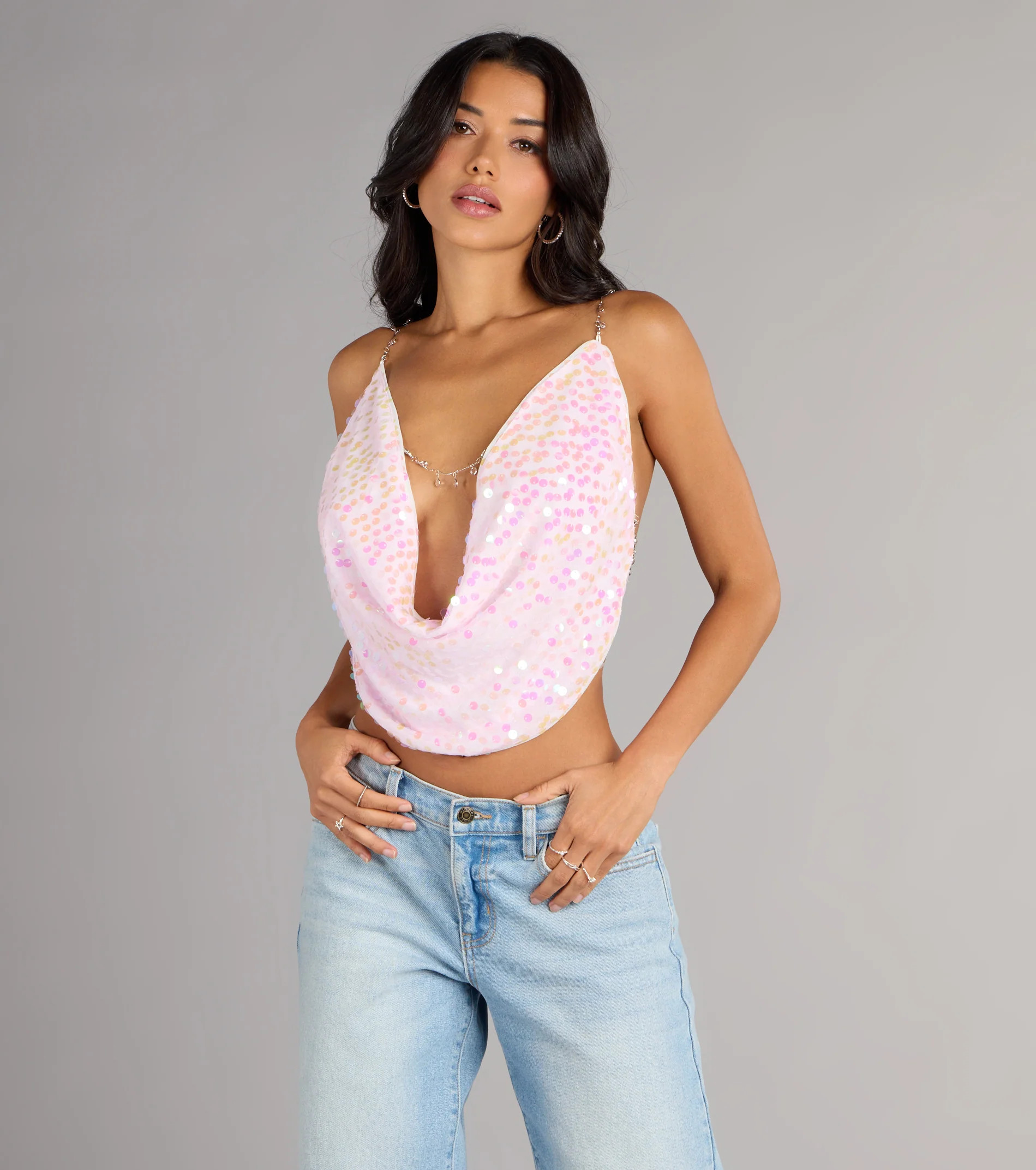 Disco Dream Sequin Rhinestone Chain Halter Top | Windsor Stores