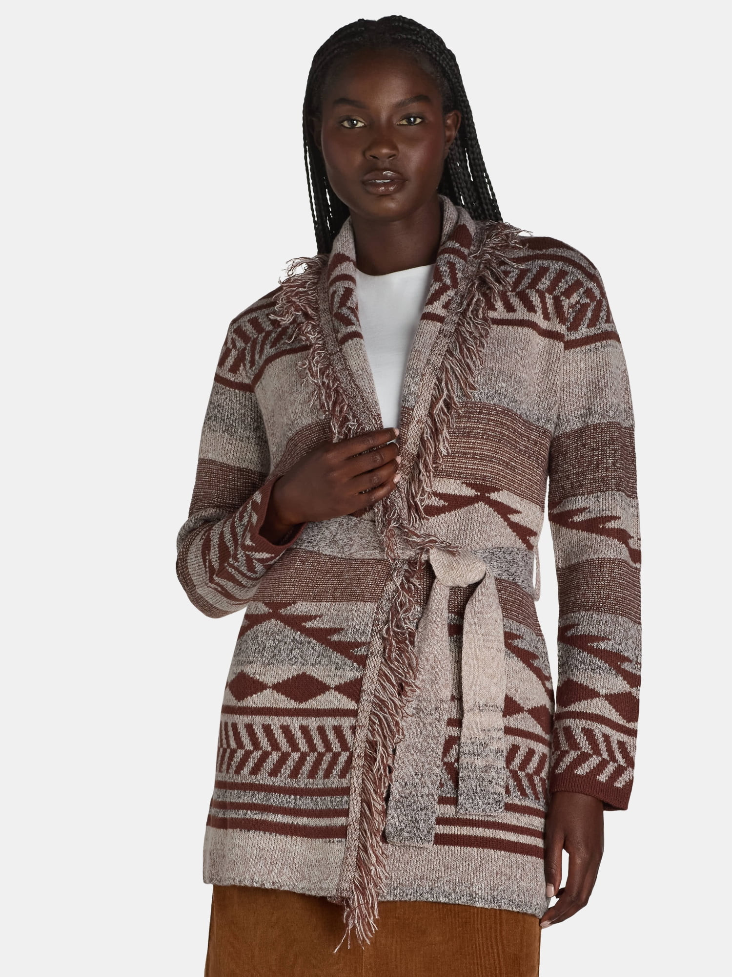 99 Jane Street Women's Shawl Collar Cardigan Sweater with Fringe, Midweight, Sizes XS-XL | Walmart (US)