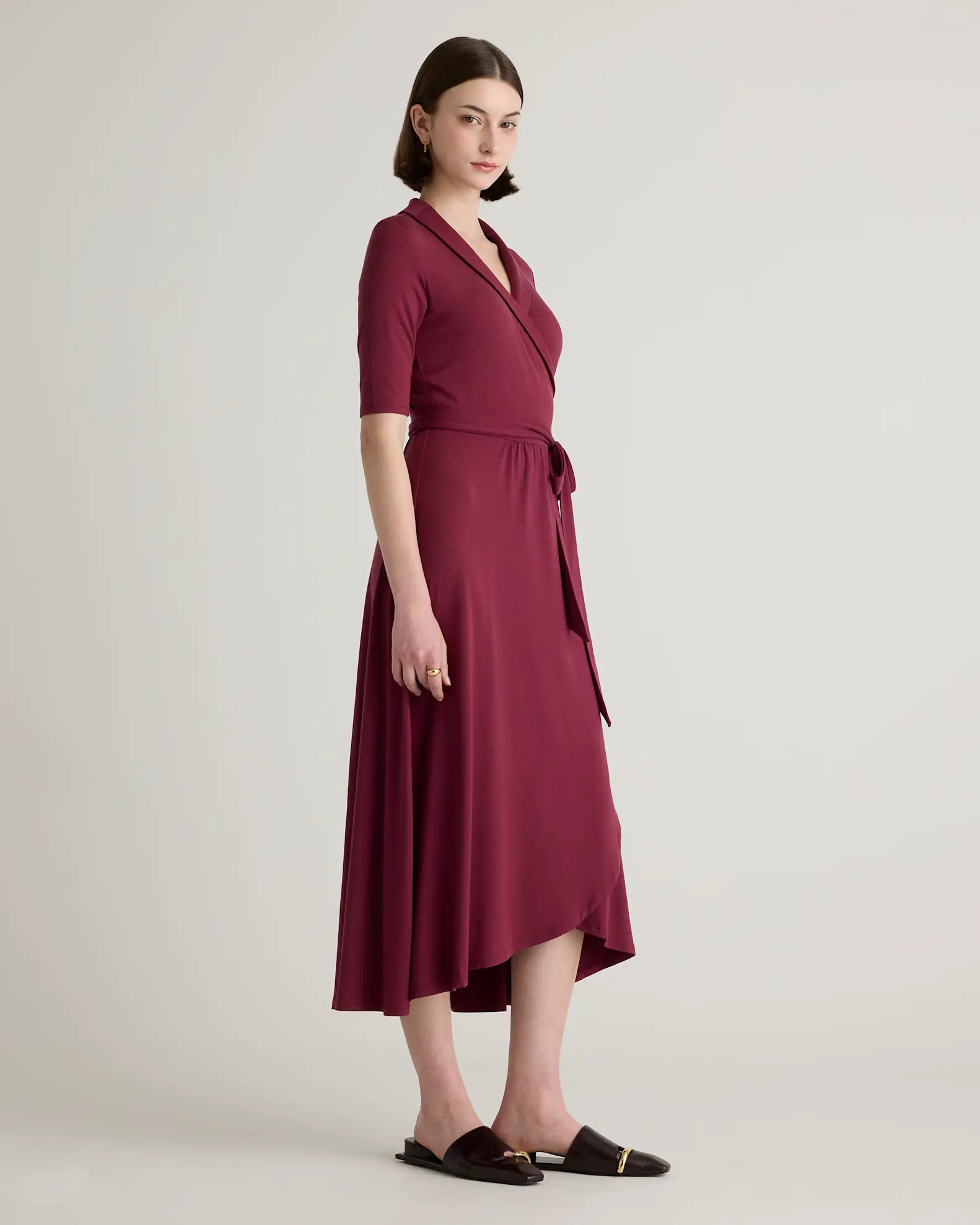 Tencel Jersey Midi Wrap Dress in Wine | Quince