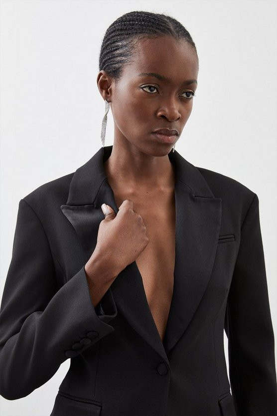 Tailored Premium Twill Single Breasted Contrast Detail Blazer | Karen Millen UK + IE + DE + NL