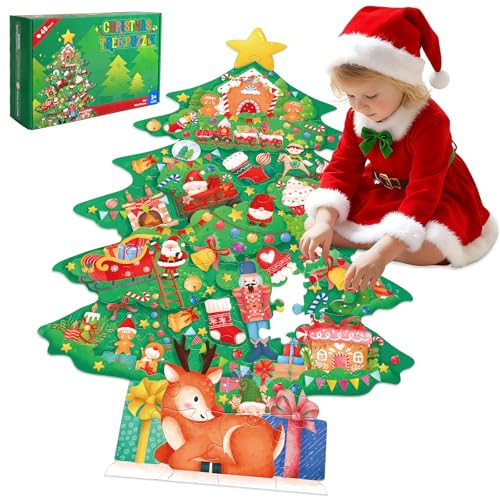 Christmas Puzzles for Kids with 48 Large Pieces - Christmas Tree Shaped Floor Puzzle for Party Decorations, Gifts, and Classroom Activities | Amazon (US)
