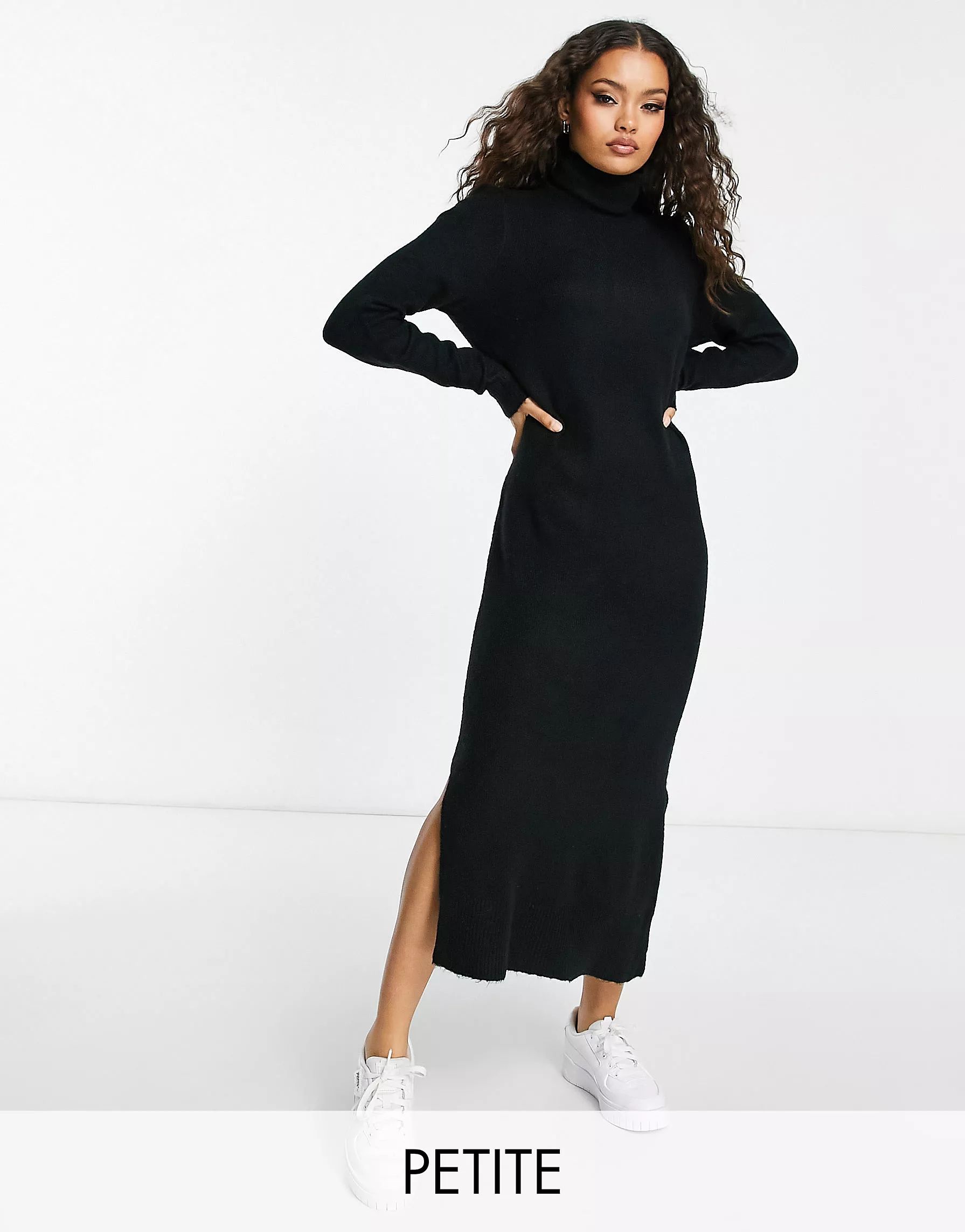 Vero Moda Petite roll neck knitted maxi dress in black | ASOS (Global)