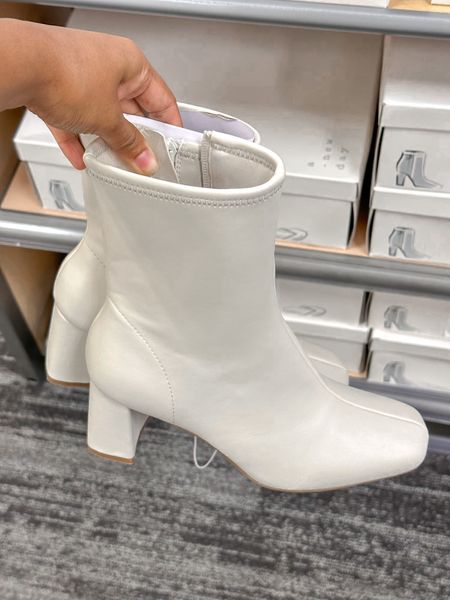 White fall boots from Target! So cute to wear with fall skirts, pants and basically any fall outfits. White boots, white heels, target shoes, wild table, stretch boots, block heel boots, casual outfit, pumpkin patch outfit, platform boots, fall boots, fall bootie

#LTKSeasonal #LTKstyletip #LTKFind