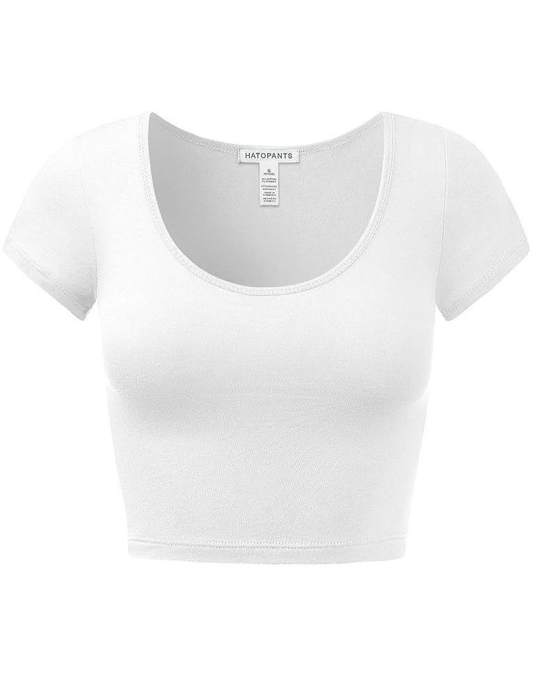Women's Cotton Crop Tops Short Sleeve Scoop Neck Stretchy Casual Shirt | Amazon (US)