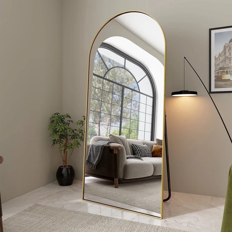 BEAUTYPEAK 76"x34" Oversized Arched Metal Framed Standing Mirrors, Gold | Walmart (US)