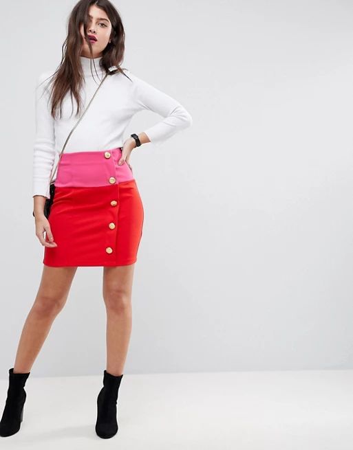 ASOS Mini Skirt in Color Block with Button Detail | ASOS US