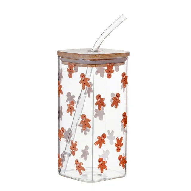 Holiday Time Gingerbread Man Clear Square Glass Sipper, 1PK | Walmart (US)