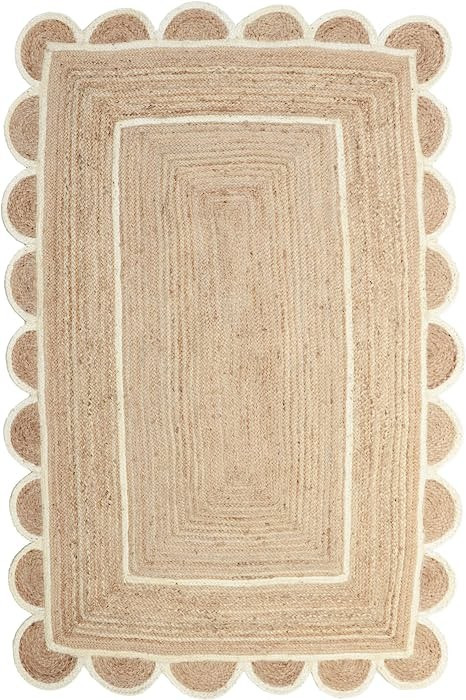 Amazon.com: Weaving Village Scalloped Natural Jute Area Rug, Natural Base Off White Trim, 3x5 : H... | Amazon (US)