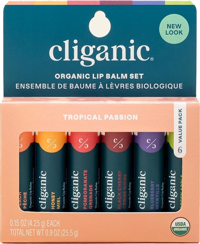 Cliganic Organic Lip Balm Set - 6 Tropical Flavors - 100% Natural Moisturizer for Cracked & Dry L... | Amazon (US)
