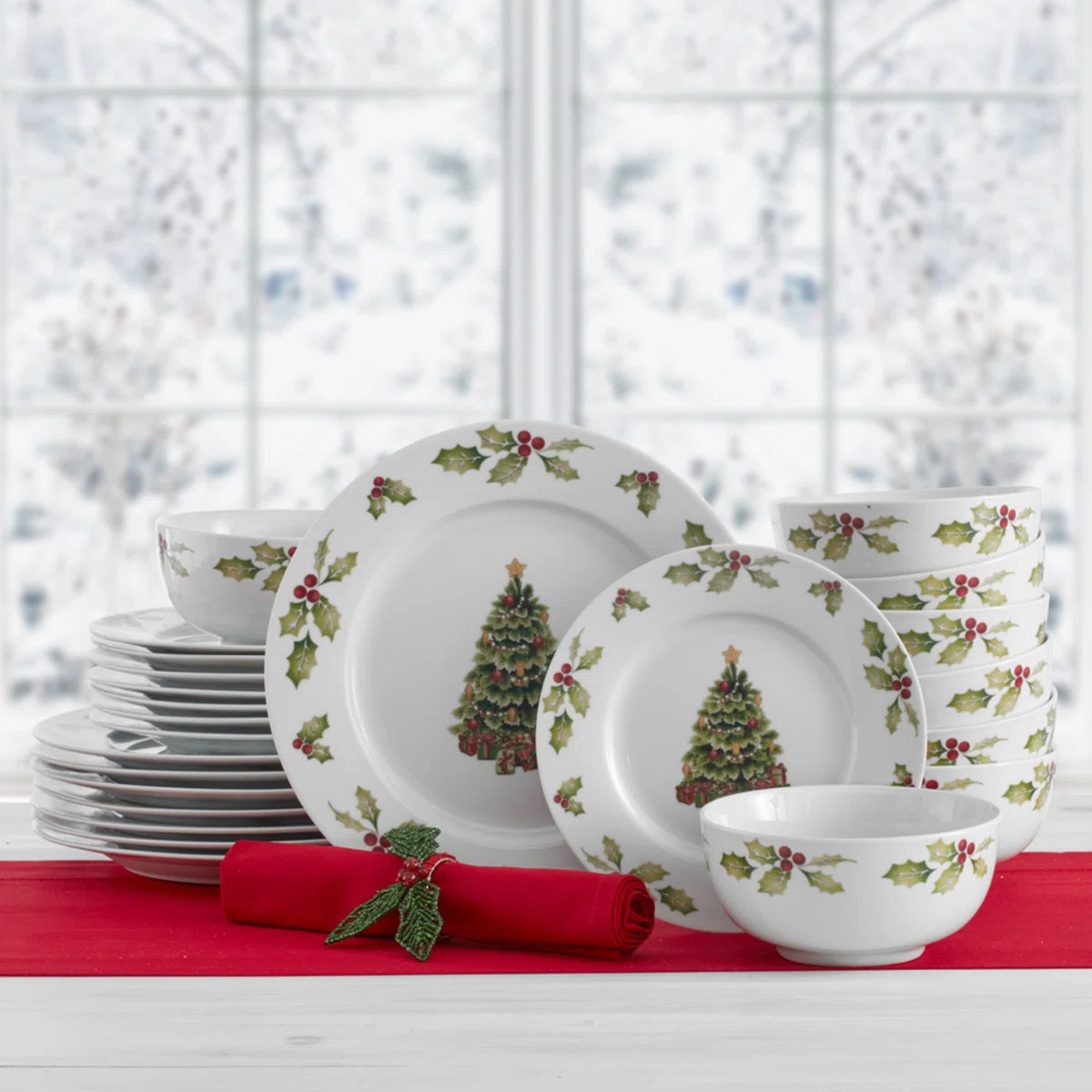 Pfaltzgraff Christmas Day 24-Piece Porcelain Dinnerware Set, Service for 8 | Wayfair North America