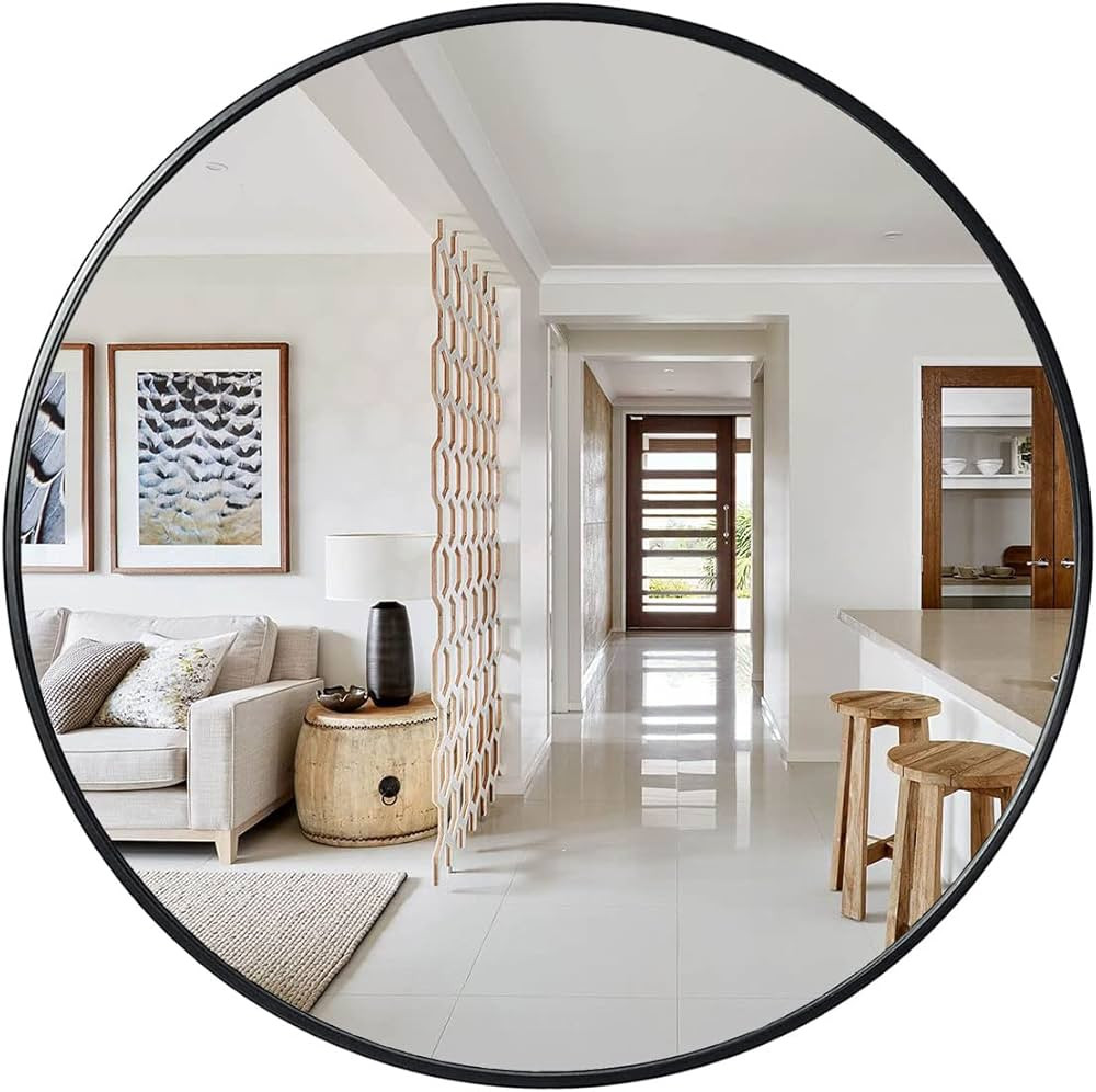Eruner Large Round Mirror 48 Inch Black Mirror for Wall Metal Frame Mirror Modern Vanity Mirror O... | Amazon (US)