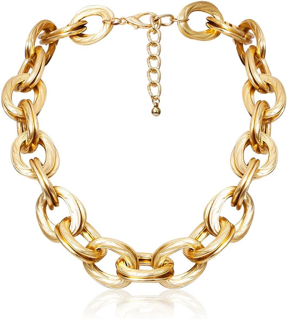 ACEDRE Chunky Choker Necklace Gold Cuban Link Chain Double O Link Necklaces Punk Hip-hop Jewelry for Women and Girls | Amazon (US)