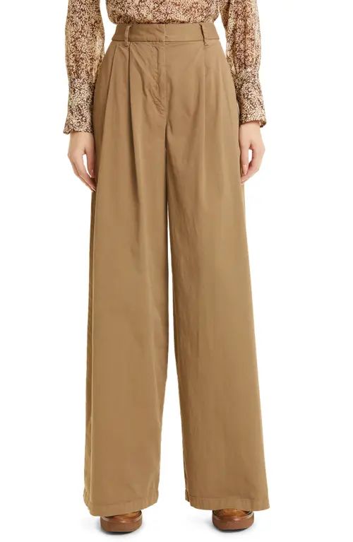 Nili Lotan Dillon Wide Leg Cotton Pants in Bark at Nordstrom, Size 6 | Nordstrom