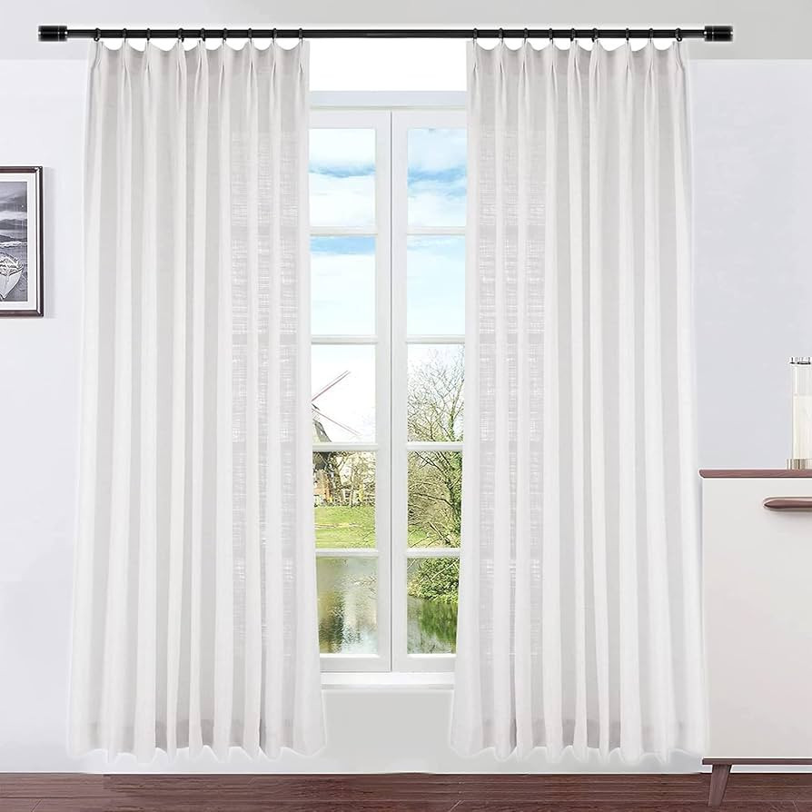 Pinch Pleat Curtain, 100 W x 102 L inch Light Filtering Linen Curtain Drape Panel for Living Room... | Amazon (US)