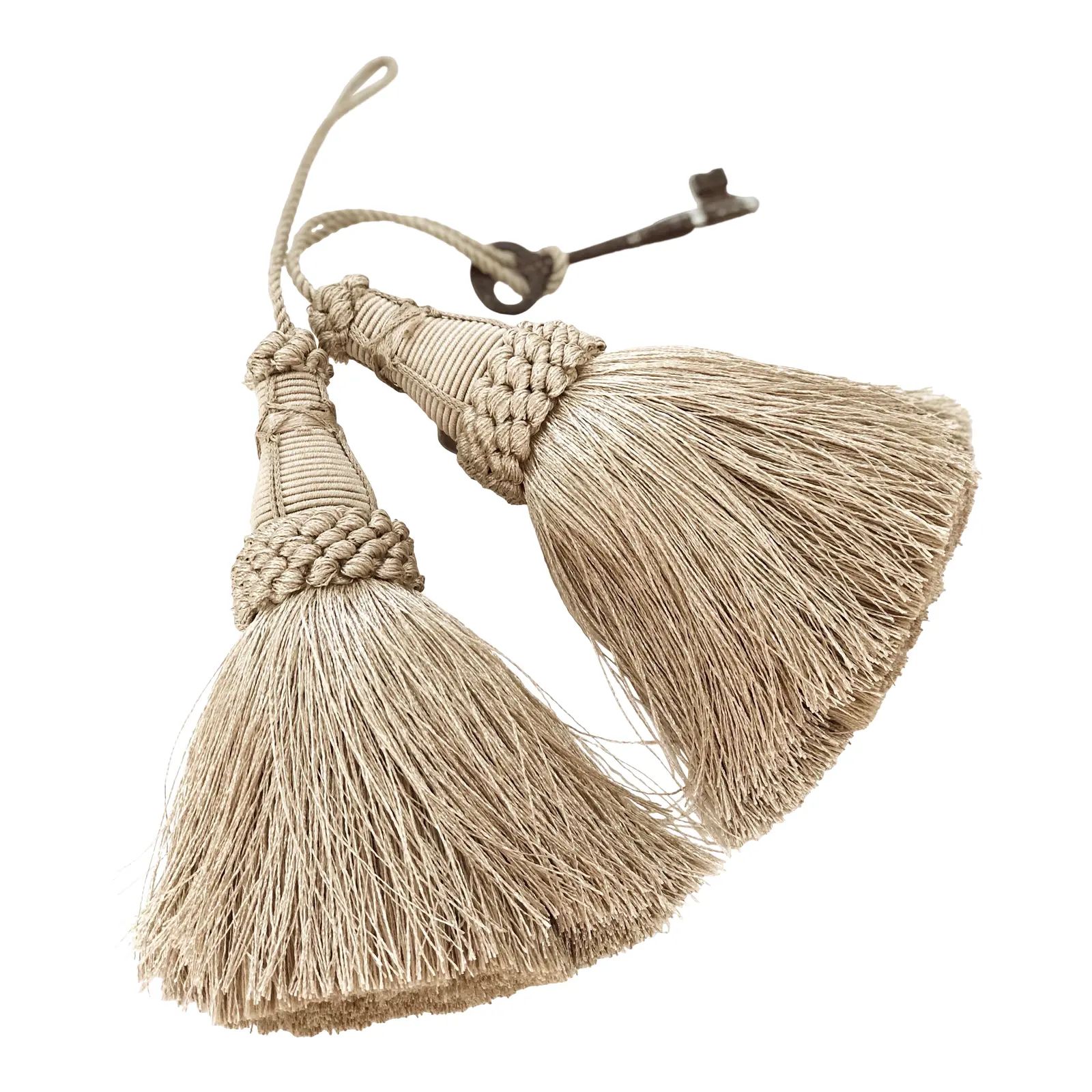 Pair of Key Tassels in Flax Color With Looped Ruche | Chairish