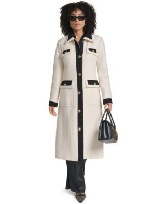 Karl Lagerfeld Paris Women's Button Front Contrast Coat - Black/White | Macy's