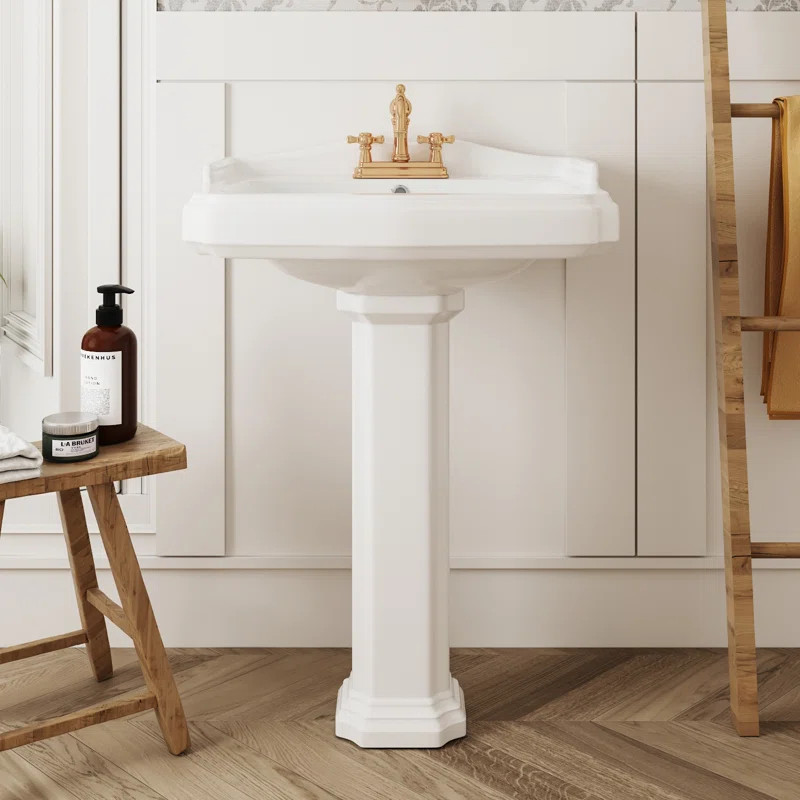 DV-1P522 Dynasty 35.5" Tall White Rectangular Vitreous China Pedestal Bathroom Sink with Overflow | Wayfair North America