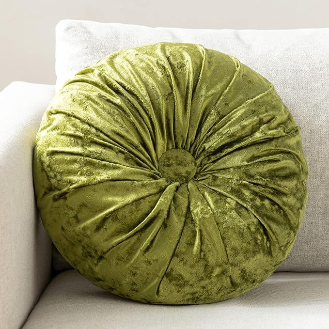 Phantoscope Round Throw Pillow Handcrafted Pumpkin Velvet Floor Pillow Couch Bed and Chair, Light... | Amazon (US)