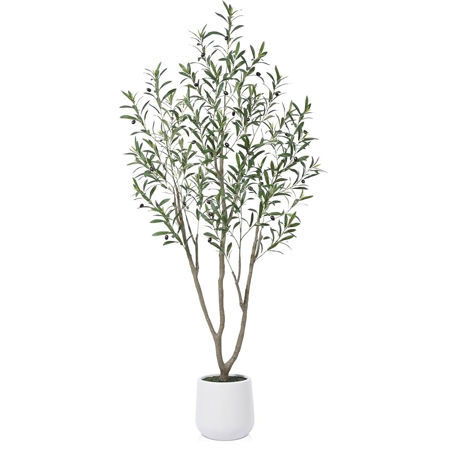 Artificial Olive Tree,6FT Fake Tree in White Imitation Ceramic Planter with Lifelike Moss,Faux Ol... | Amazon (US)