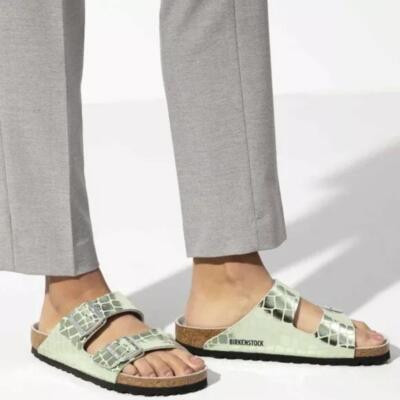 Birkenstock Arizona Metallic Gator Gleam Mineral/Green Sandals Women’s Size 39 | eBay US