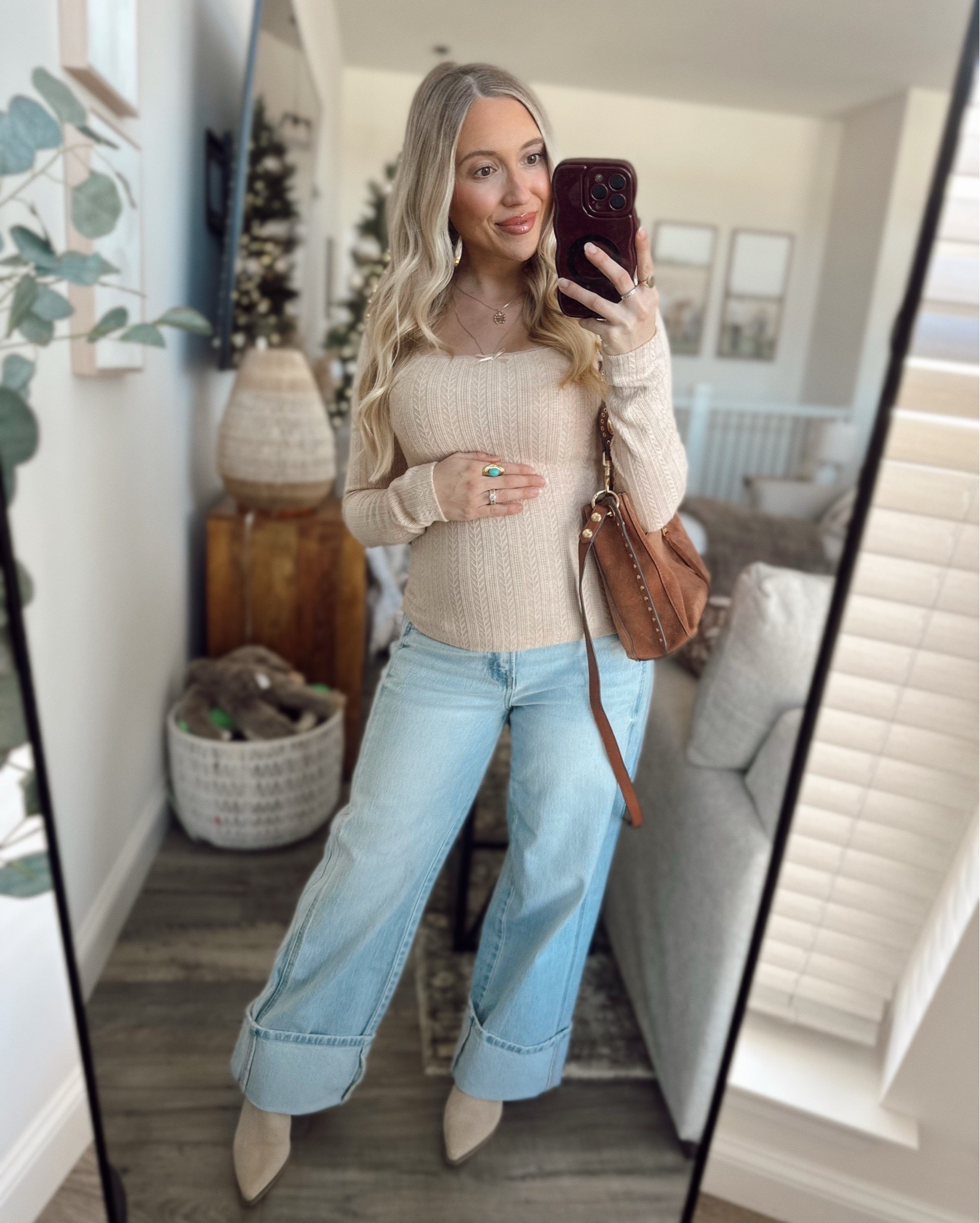 Pink blush maternity winter + fall haul coming to yall today! Starting out strong with this adorable staple of an outfit these wide leg jeans are a pregnant girls dream. I’m obsessed with these. I got my normal size in these — 25! “Kerstyn15” for 15% off this look! 

Maternity clothes, fall maternity outfits, pregnancy, second trimester outfits, casual bump friendly outfits#LTKStyleTip



#LTKootd #LTKBump #LTKBaby