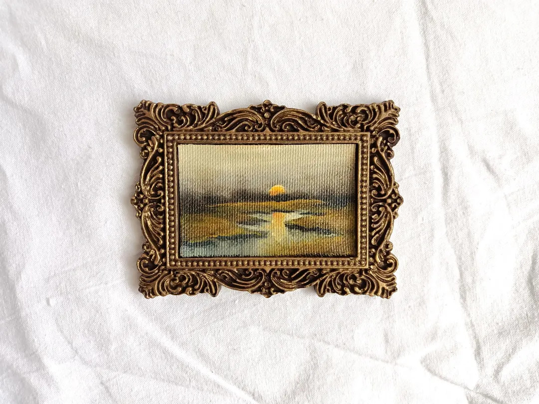 Tiny Moody Scenery Original Oil Painting in a Handmade Vintage Style Ornate Frame, Antique Gold F... | Etsy (US)
