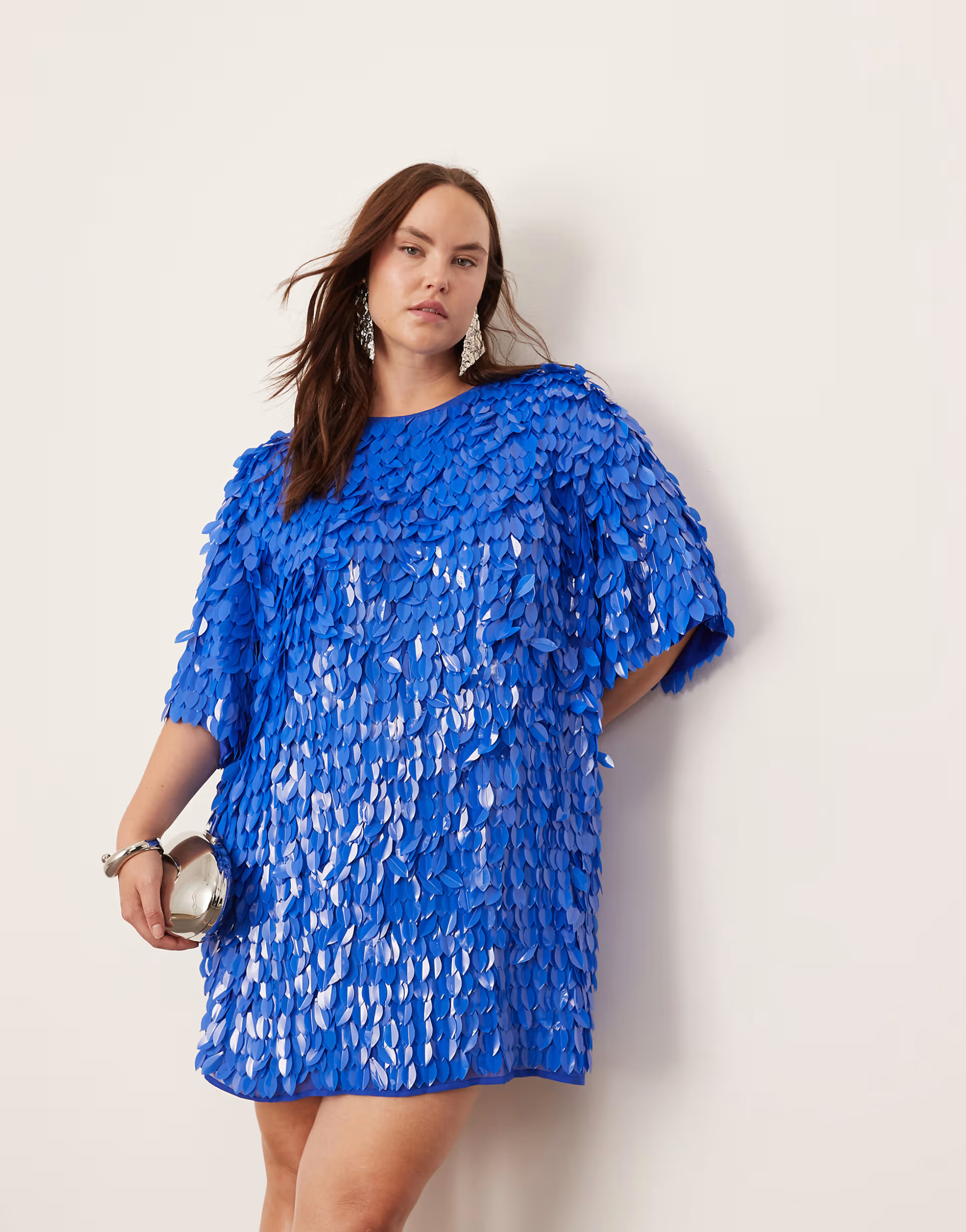 ASOS EDITION Curve embellished 3D sequin t-shirt mini dress in blue | ASOS | ASOS (Global)