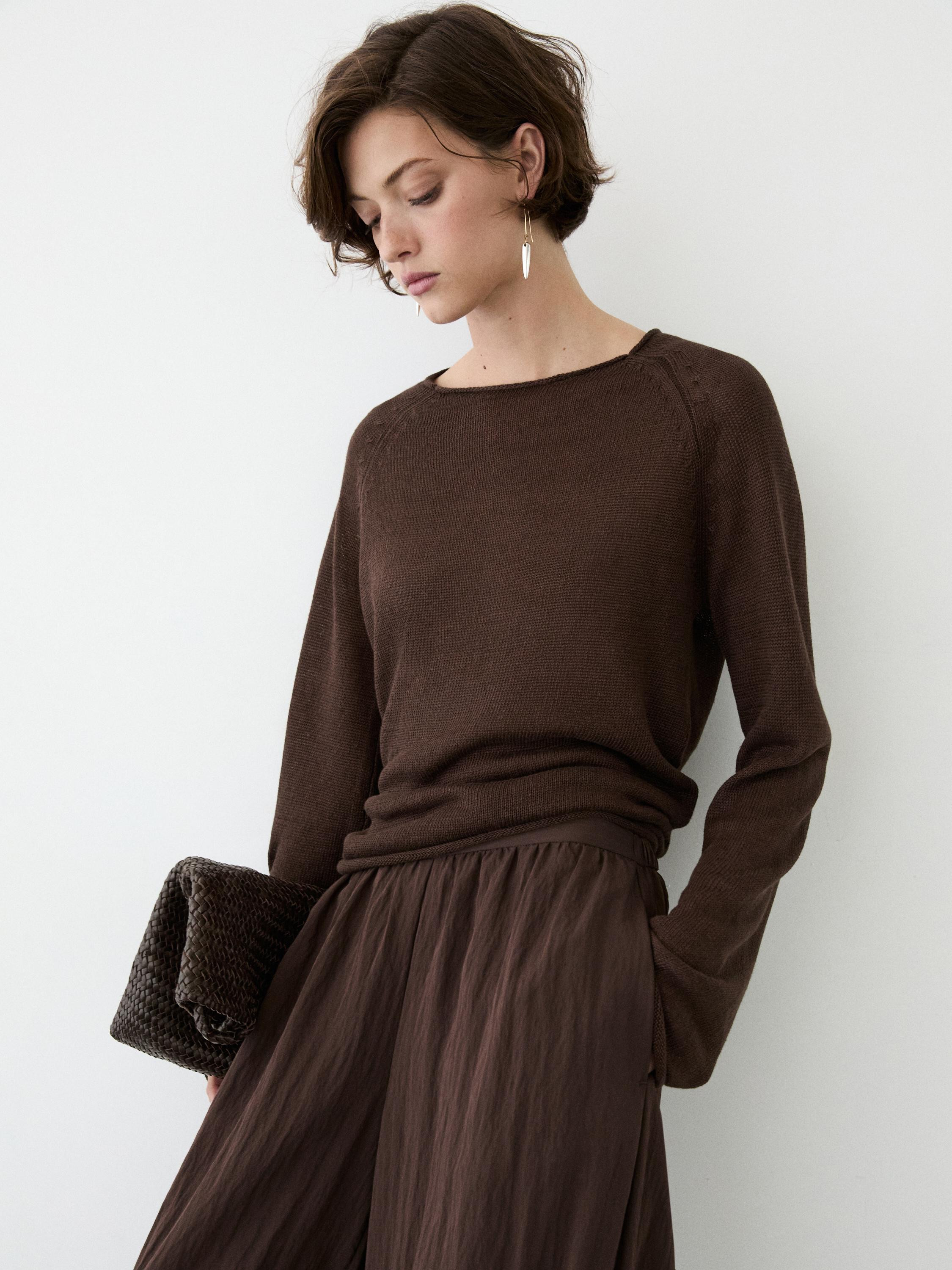 100% linen knit crew neck sweater | Massimo Dutti US