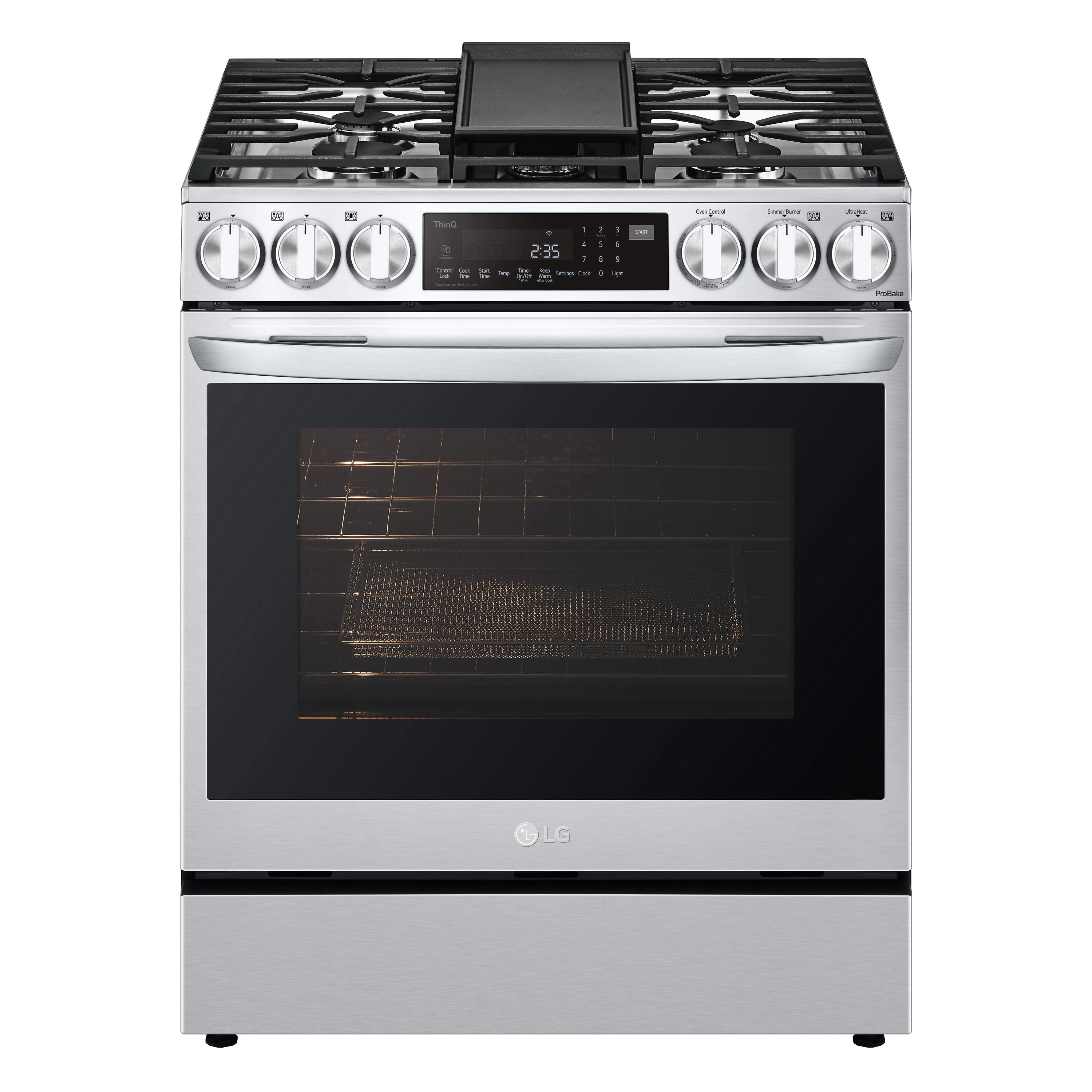 LG InstaView 30-in 5 Burners 6.3-cu ft Self-cleaning Air Fry Convection Oven Slide-in Smart Natural Gas Range (Printproof Stainless Steel) | LSGL6335F | Lowe's