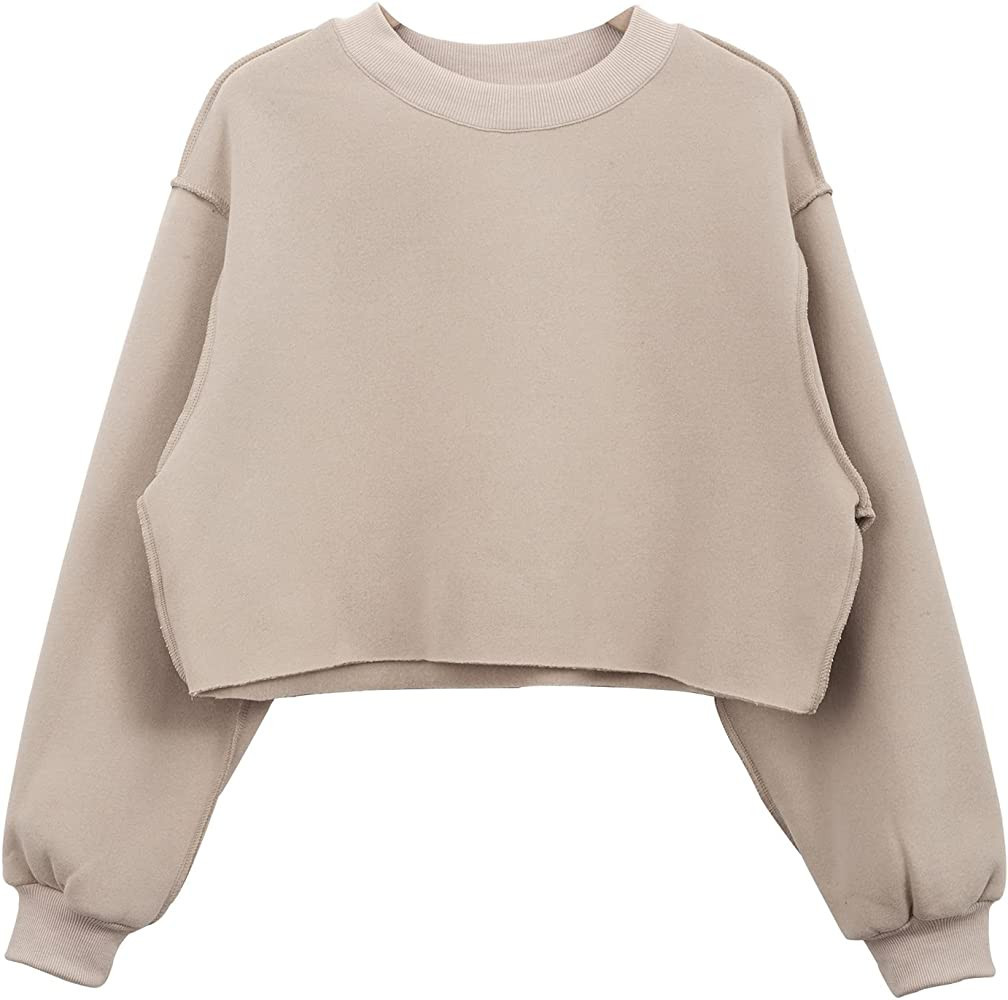 Amazhiyu Women Cropped Sweatshirt Long  Amazon Winter Neutral Sweatshirt #LTKsalealert #LTKU | Amazon (US)