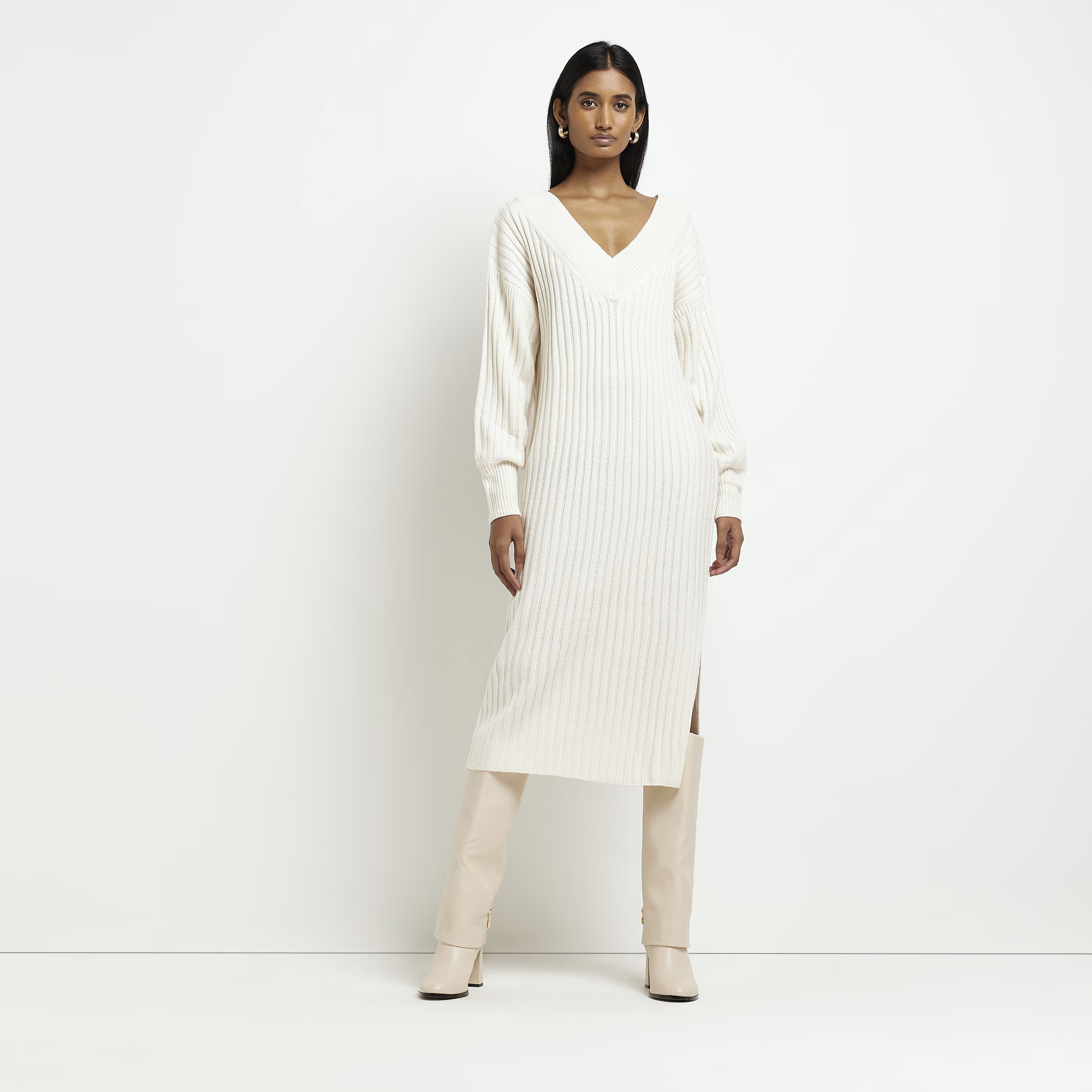 River Island Womens Cream Knit Jumper Midi Dress | River Island (UK & IE)