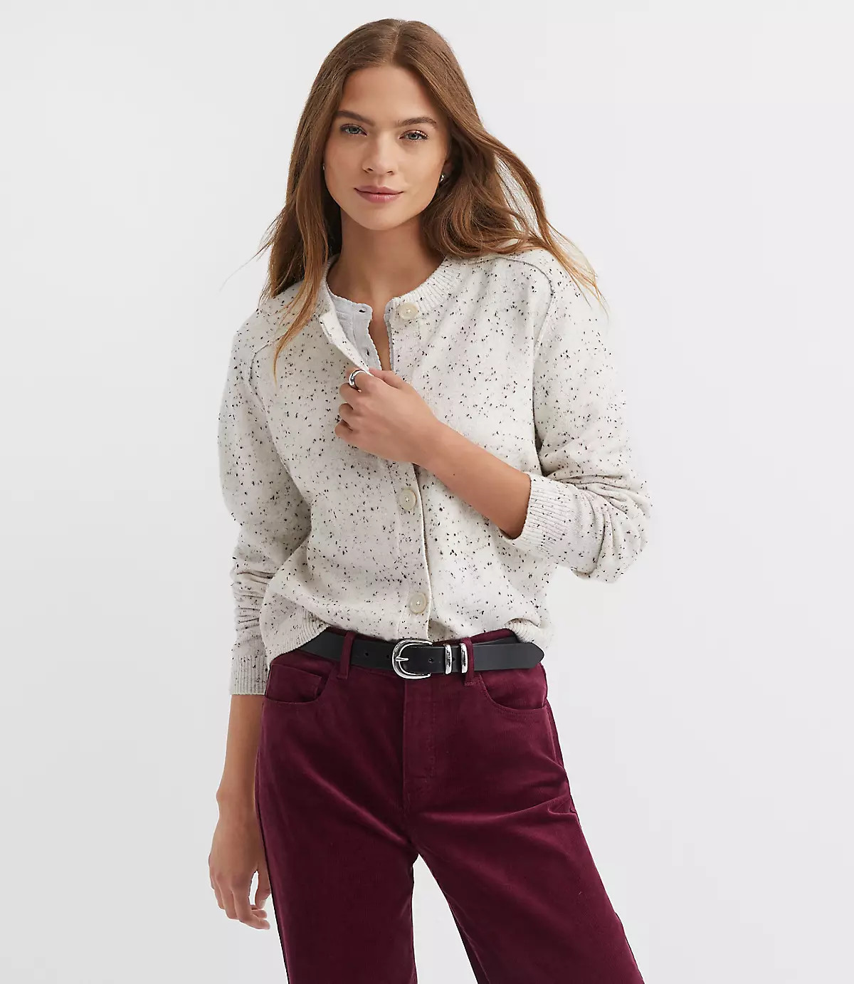 Flecked Saddle Sleeve Cardigan | LOFT