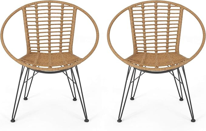 Great Deal Furniture Winnie Outdoor Wicker Dining Chairs (Set of 2), Light Brown and Black | Amazon (US)