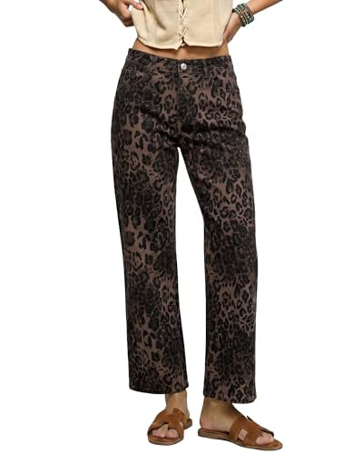 luvamia Wide Leg Jeans for Women Leopard Cheetah Print Ankle Denim Pants | Amazon (US)