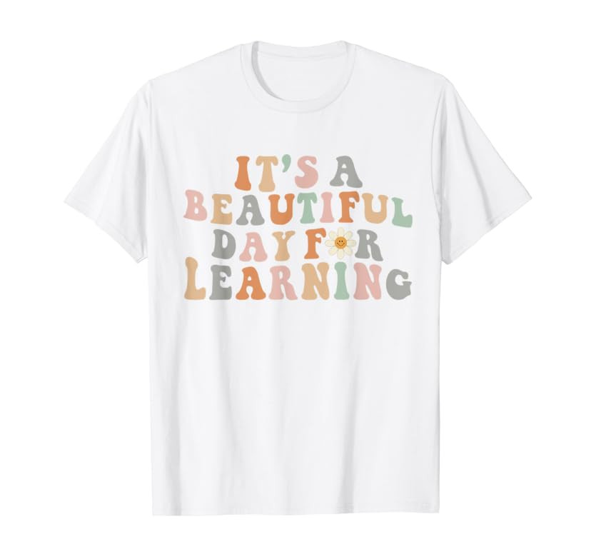 It's Beautiful Day For Learning Retro Teacher Students Women T-Shirt | Amazon (US)