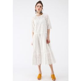 Eyelet Beauty Dolly Dress in White | Chicwish