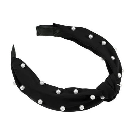 Unique Bargains 1 Pcs Hairband for Women Satin Knotted Pearl Headband Black 1.1 Inch Wide | Walmart (US)