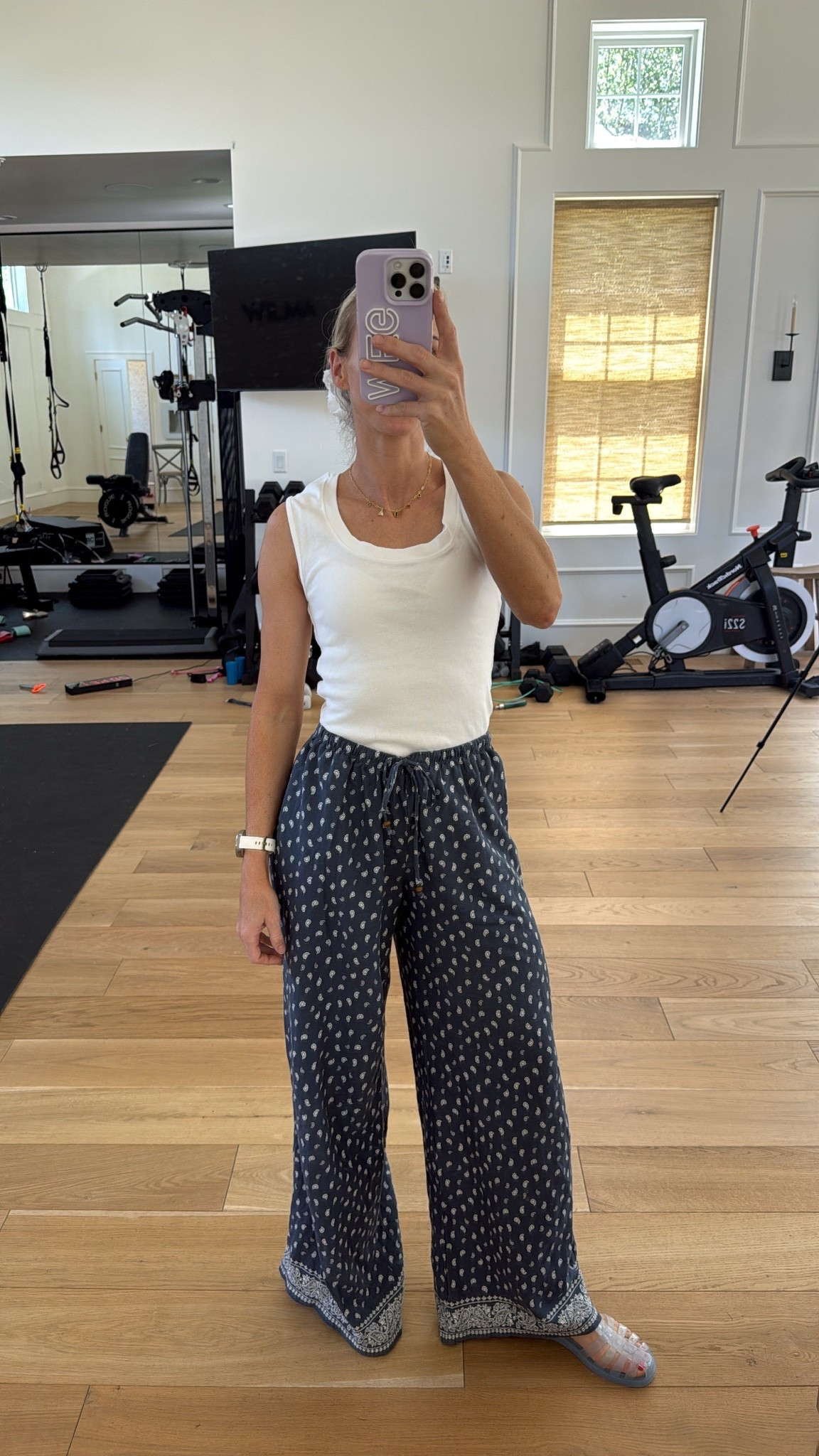 Bandana flowy pants - wearing a small. XS in tank. Shoes run TTS.

#LTKdayinmylife #LTKootd #LTKgrwm