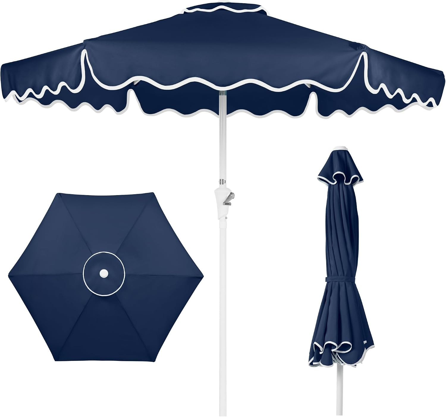 Best Choice Products 7.5ft Patio Market Umbrella with Wavy Trim, UV-Fade-Resistant 210g Canopy, Crank & Tilt, Wind Vent, Heavy-Duty Frame - Navy Blue | Amazon (US)
