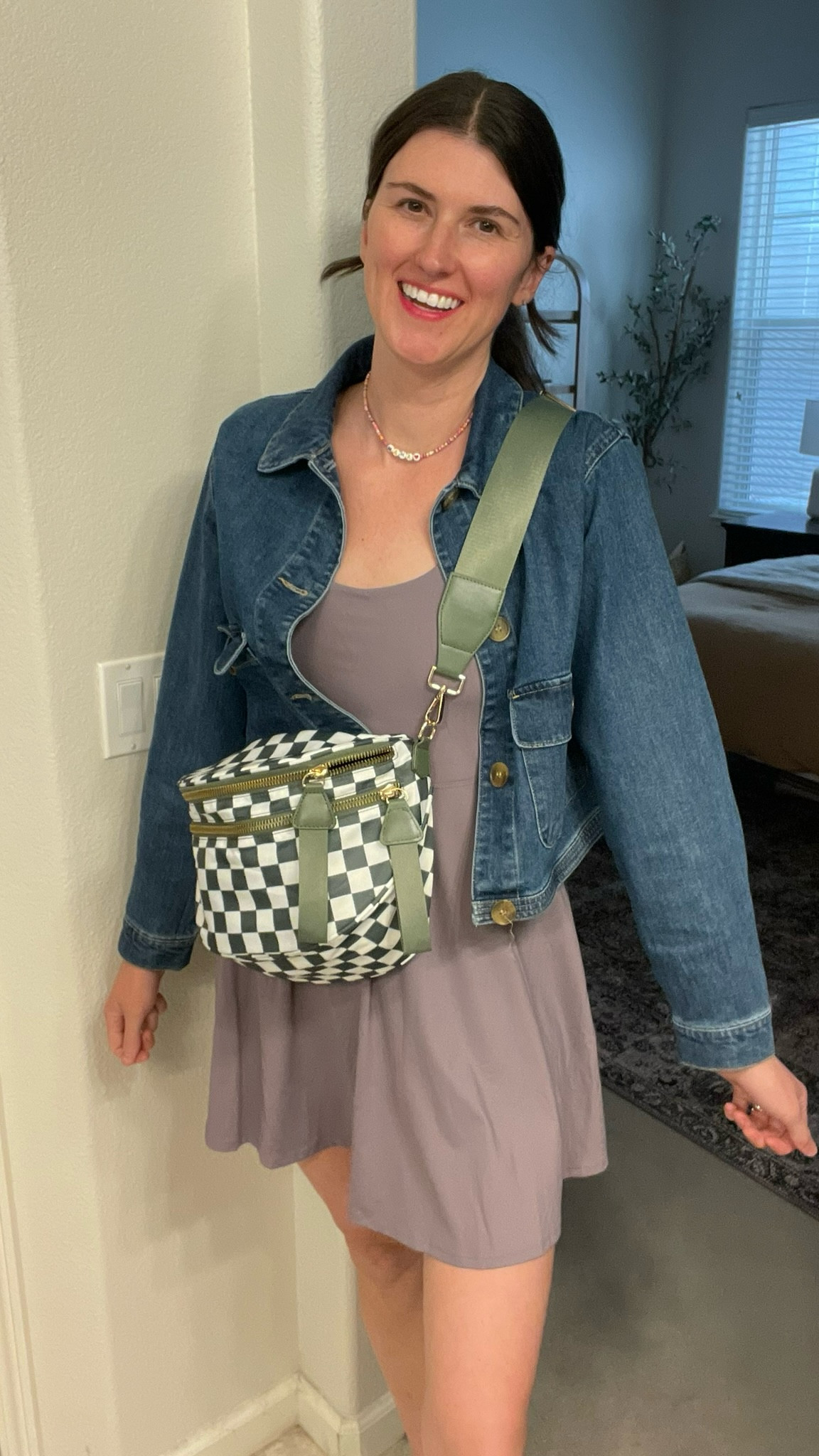 On repeat! Loving this dress with the open back. Go from workout to running errands. Paired with my go to checkered bag, colorful beaded mama bracelet and necklace and a cropped denim jacket. 

#LTKOver40 #LTKActive #LTKFestival