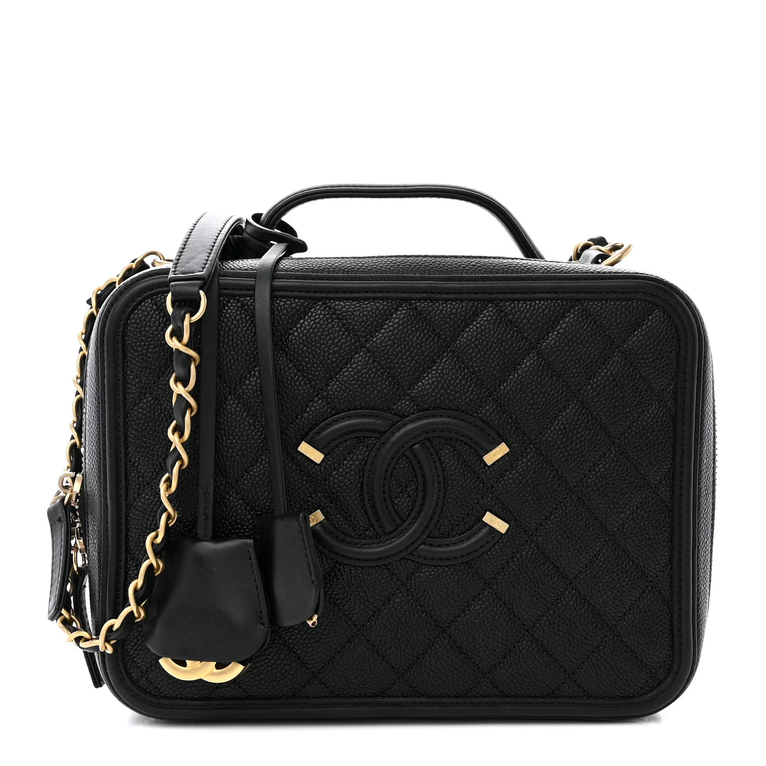 Caviar Quilted Large CC Filigree Vanity Case Black | FASHIONPHILE (US)