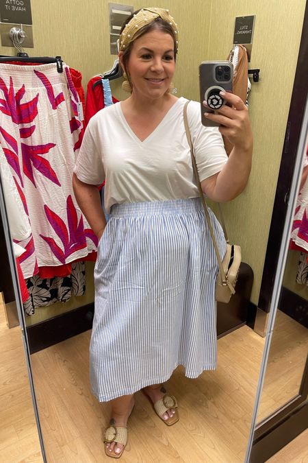 Casual curvy outfit of the day! Wore this cute little summer outfit to run some errands and loved it. 🙌🏻 Basic white tee and midi skirt are XL. 

#LTKSaleAlert #LTKOver40 #LTKPlusSize
