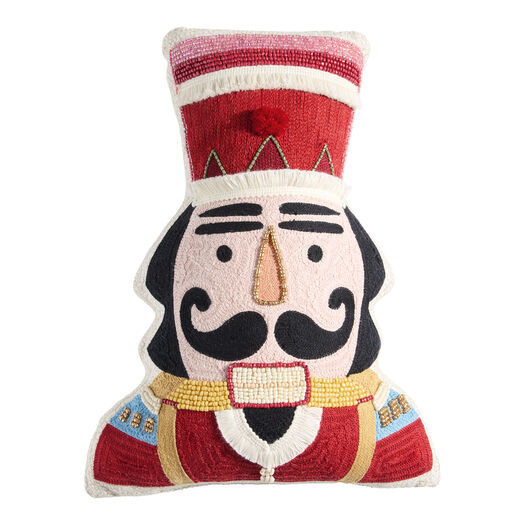 Red Embroidered Beaded Nutcracker Shaped Throw Pillow by World Market | World Market