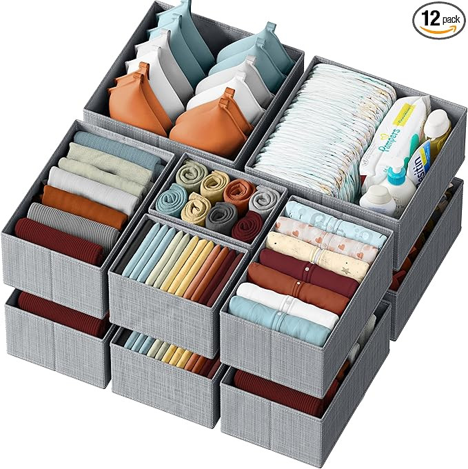 Drawer Organizer Clothes Set of 12 Grey - Dresser Organizer For Nursery, Bedroom, Closet - The Pe... | Amazon (US)