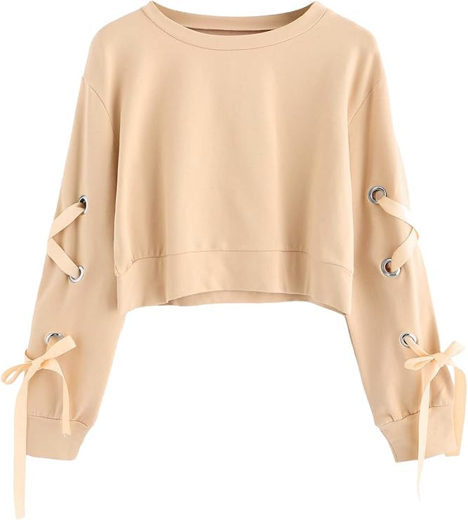 SweatyRocks Women's Casual Lace Up Long Sleeve Pullover Crop Top Sweatshirt | Amazon (US)