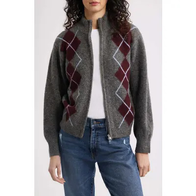 Rails Chloe Argyle Zip Cardigan in Grey Argyle at Nordstrom, Size 2X | Nordstrom