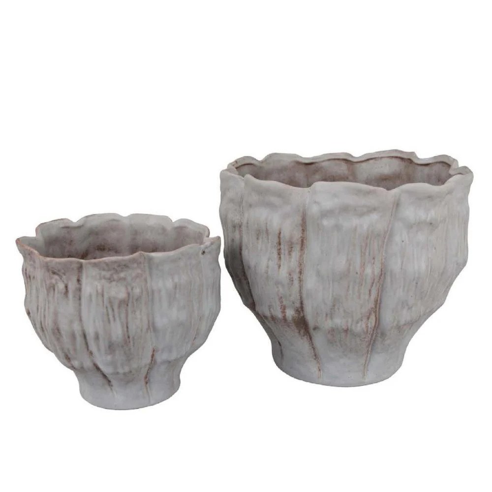 Benzara 2 -Pack Round 11.5-in W x 11.75-in L x 10-in H Gray Ceramic Indoor/Outdoor Planter Large | BM335106 | Lowe's