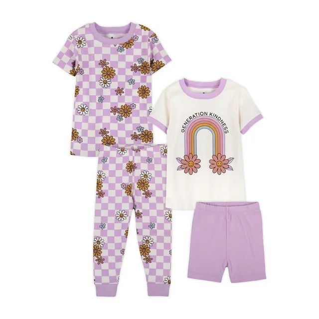 Little Star Organic Baby & Toddler Girls 4Pc Short Sleeve Snug Fit Sleepwear, Size 9 Months-5T | Walmart (US)